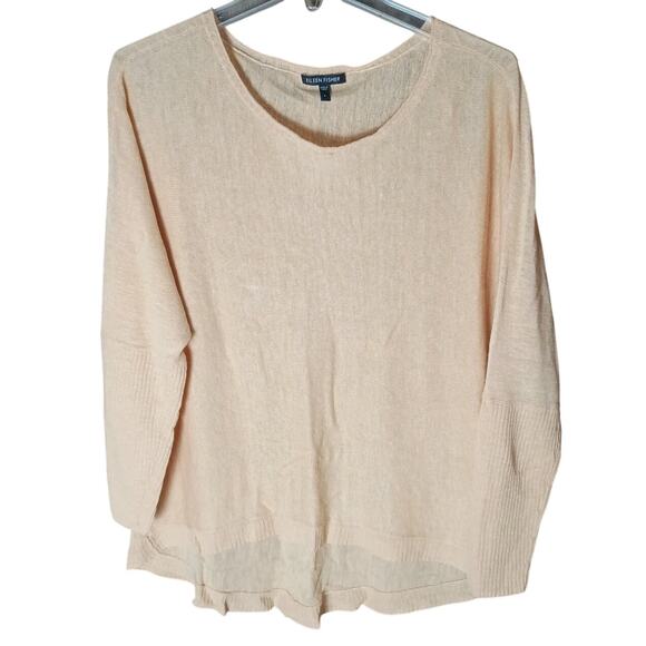 Eileen Fisher Women Large Golden Yellow 100% Linen Lightweight Knit Sweater - Picture 2 of 5